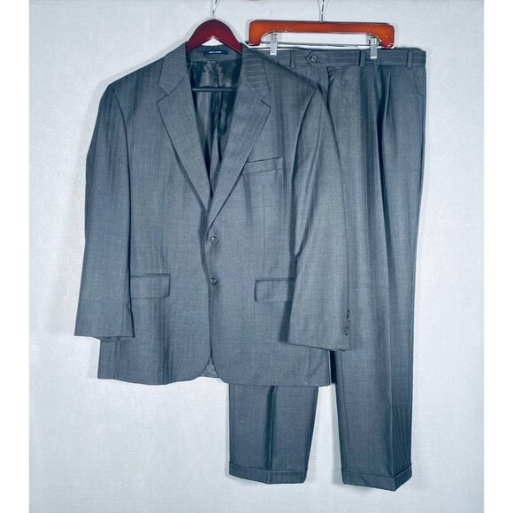 Vintage Ralph Lauren Chaps Suit Mens 44R Gray Wool 2 Piece Pinstripe 38x31 - Picture 3 of 16